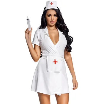 Bela ženska Seksi spodnje Perilo, medicinska Sestra Kostum Cosplay Enotno Clubwear Obleko kopalni plašč Sleepwear