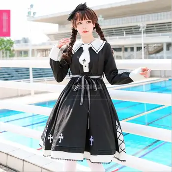 Japonski Letnik Gothic Vezene Obleko Sladko Mornarice Letnik Mornar Ovratnik Kawaii Dekle Lolita Cos Loli Obleko Vestidos
