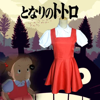 Anime Film Moj Sosed Totoro Cosplay Kostum Mei Kusakabe Rdečo Obleko za noč Čarovnic Otroci Oblačila po meri 6