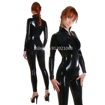 Black Latex Catsuit Gume Bodysuits s Sprednjo Zadrgo Bodysuits Prilagodite Latex Zentai Ženske Cosplay Kostumi 8