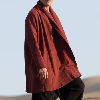 Kitajske Tang bo Ustrezala Stari Slog Hanfu moška Oblačila Bombaž Perilo Plašč Plašč Retro Zen Oblačila Taoist Haljo Obleke 2