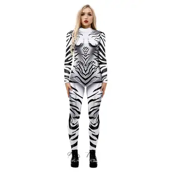 Odraslih Okostje Tiskanja Halloween Cosplay Za Ženske Zebra Jumpsuit Stranka Karneval Uspešnosti Strašno Bodysuit Kostum