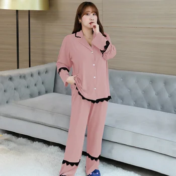 Plus velikost pižame XL-4XL jeseni in pozimi novih izdelkov modal dolgo sleeved pižamo obleko domov storitev ženske lahko nosijo