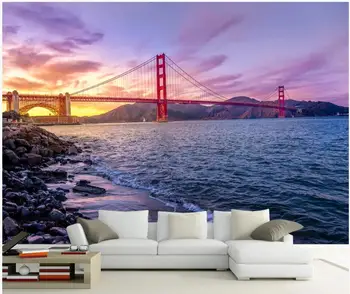 po meri zidana 3d fotografije za ozadje Romantično Ameriški Golden Gate Bridge Arhitekturne Krajine dnevna soba tapete za stene, 3 d 1