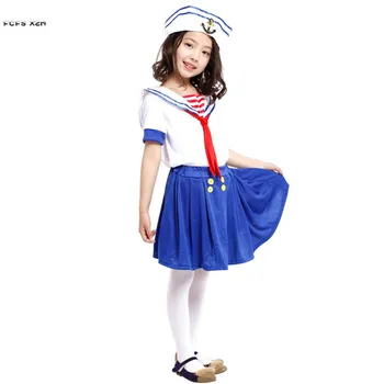 M-XL Bela in Modra Otroci Dekleta Halloween Mornar Kostume Otrok Mornarice Cosplay Karneval Purim Fazi play Maškarada Stranka obleko