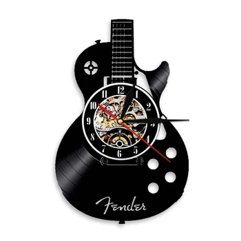 Akustično Kitaro, je Glasbeni Instrument, Vinil Zapis Stenska Ura Začetni Vrstici, Dekor Quartz Movemen Obrti Dekor Z LED Luči reloj pared