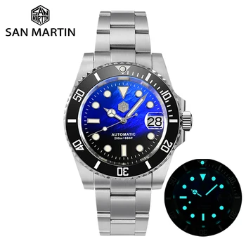 San Martin 2021 Novo povprečno 40,5 mm Podmornica Moške Samodejno Mehanska ura iz Nerjavečega Jekla Luksuzni Safir Watch 20 Bar Reloj Hombre
