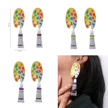 2022 Pigment Ploščo Obesek Stud Uhani za Ženske Modni Ročno Hyperbole Brez Ear Piercing Posnetek na Uhane Umetnosti Nakit 1