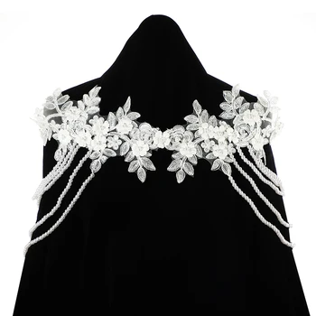 Elegantno Pearl Šal, Nakit za Nevesto Čipke Cvet Design Strani Beaded Imitacije Pearl Ramenski Verige Nakit Obleko Okraski 2
