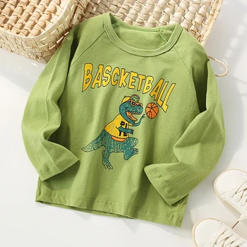 Majica Fant Oblačila Z Dolgimi Rokavi Zelen Dinozaver Pomlad Jesen Priložnostne Tee Vrhovi Za Otroka Toddlers