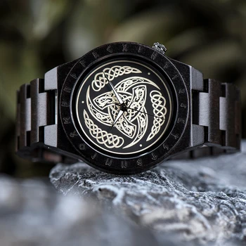 BOBO PTICA Lesene Watch Viking Moške Ure Moda Trojno Rog Odin Ročno Gravirano ročno uro Ura Darilo Polje Reloj hombre