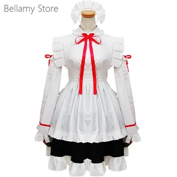 Po meri handcraft Lolita beli lok ogrlicom predpasnik dolg rokav risanka Cosplay Japonski devica obleko