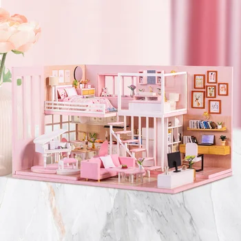 Moda Lutka Hiša, Montaža Pohištva Diy Miniaturni S Pohištvom 3D Lesene Igrače Za Otroke Rojstni dan Darila Dom Dekoracija