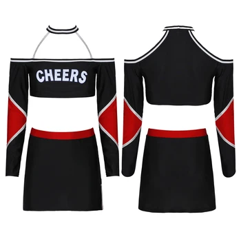 #S-XXL Ženske Cheerleading bo Ustrezala Pismo Tiskanje Povodcem Vratu Dolg Rokav Obreži Zgoraj s Split Mini Krilo Stopnji Uspešnosti Kostum