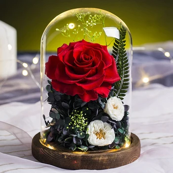 Večno Rose Cvetje z Ljubeznijo Stekla Umetno Cvetje Darilo za Novo Leto, Valentinovo Božično Darilo Doma Dekoracijo